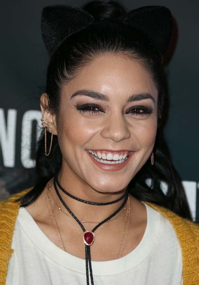 Vanessa Hudgens shows off her white teeth at Knotts Scary Farm