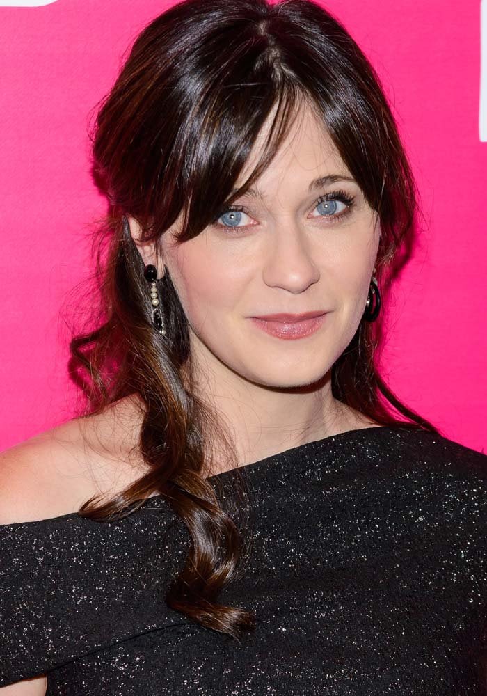 Zooey Deschanel wears a pair of glittery pumps from L.K. Bennett on her feet