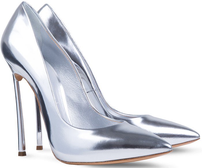 Casadei Blade Barbarella Silver Laminated Leather Mirror Pumps