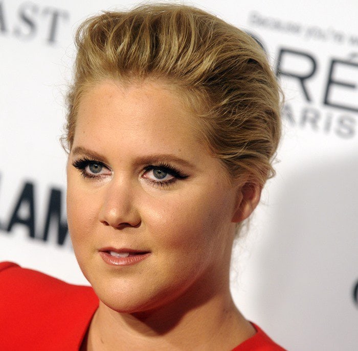 Amy Schumer wears her hair back at the 2015 Glamour Women of the Year Awards