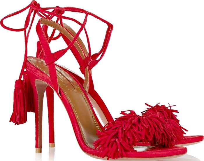 Aquazzura Wild Thing Suede Fringe Sandals Lipstick Red