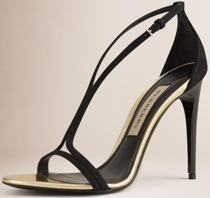 Burberry Slim Strap Suede Sandals Black