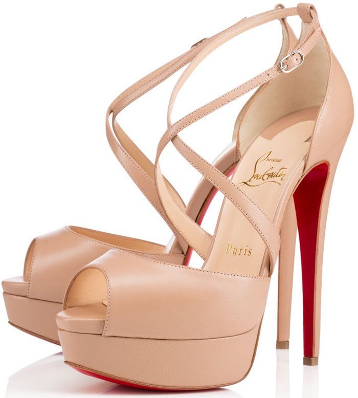 Christian Louboutin Cross Me Platform Sandals Nude