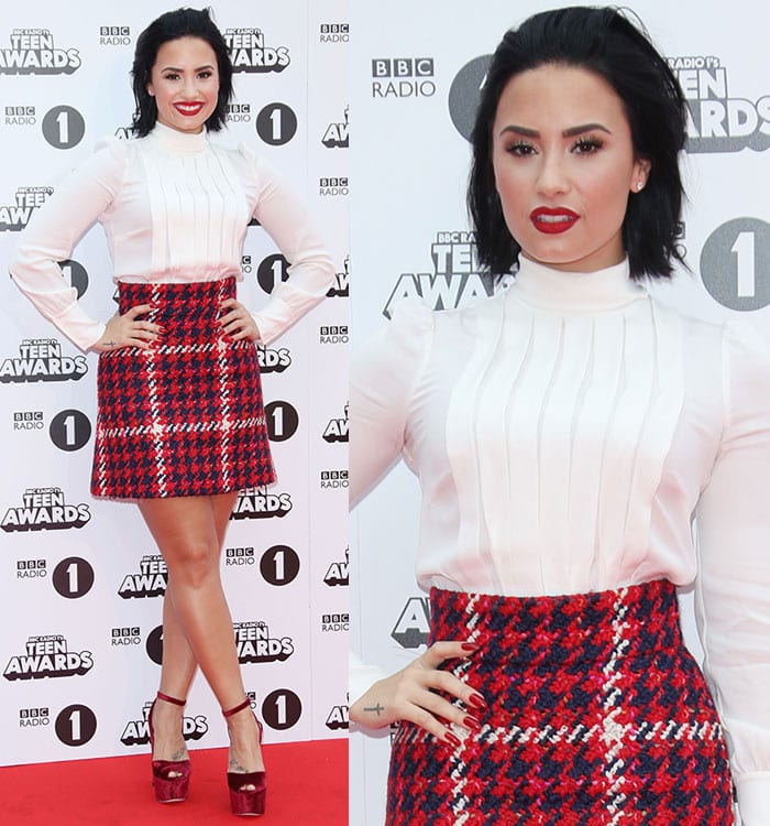 Demi Lovato's Victorian-style white blouse