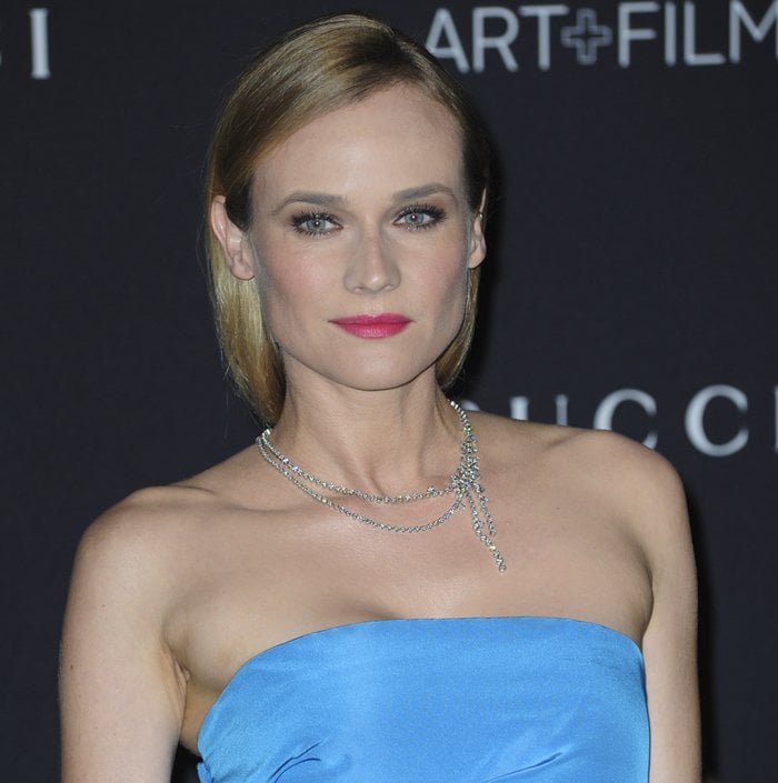 Diane Kruger's sky-blue strapless look