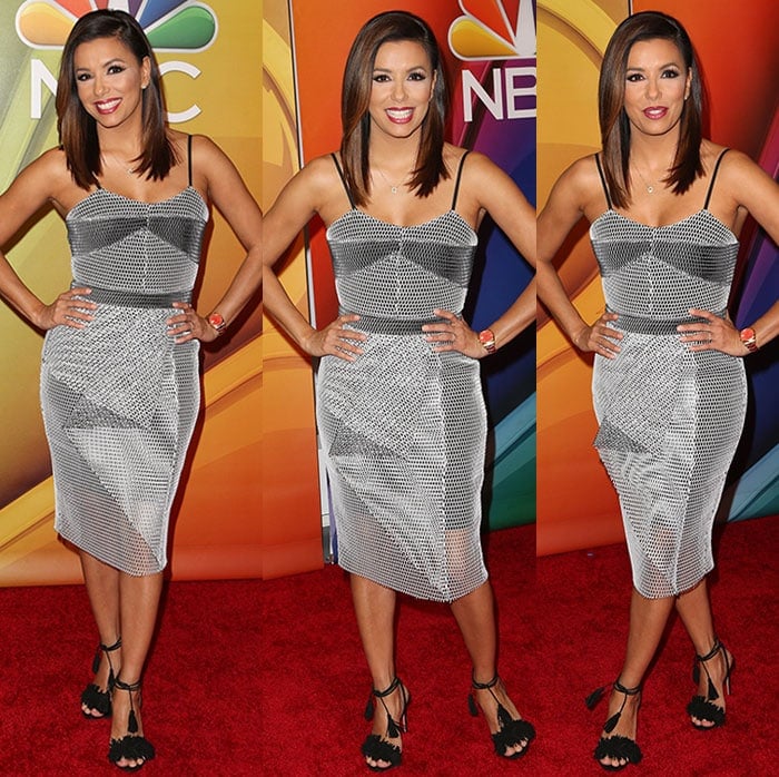 Eva Longoria wears a Cooper St mesh dress on the red carpet