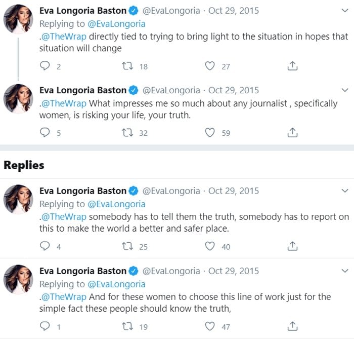 Eva Longoria does a Twitter interview with The Wrap on the courage of female journalists