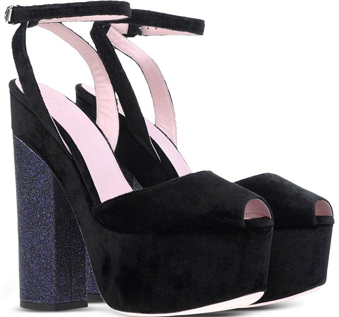 Giamba Glittered-Heel Velvet Suede Platform Sandals