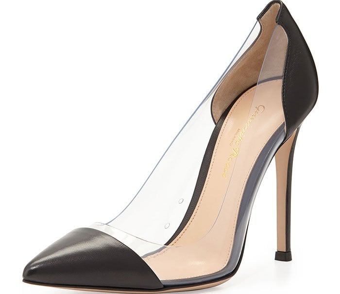 Gianvito Rossi Plexi Clear PVC Leather Suede Pumps Black