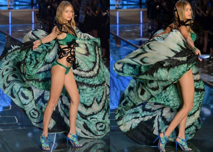 Gigi Hadid flaunts her model body in custom Brian Atwood heels on the Victoria's Secret runway