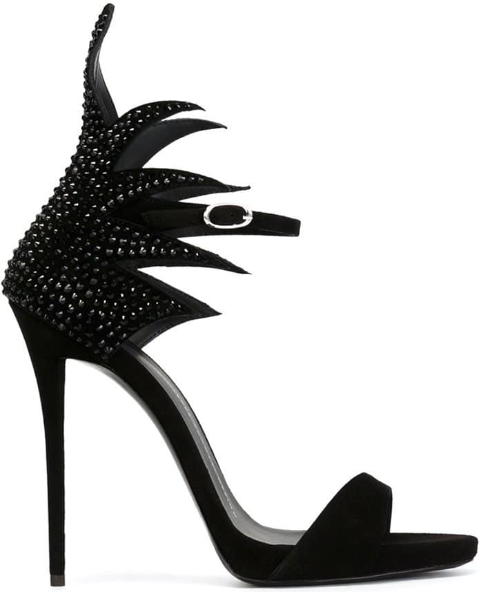 Giuseppe Zanotti Black Crystal-studded Jagged Suede Sandal