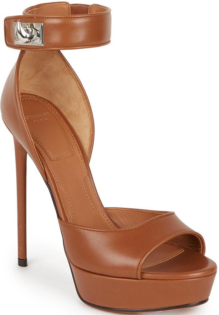 Givenchy Brown Shark Lock Leather Platform Sandals