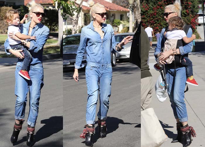 Gwen Stefani rocked a denim jumpsuit from Dutch designer clothing company G-Star RAW