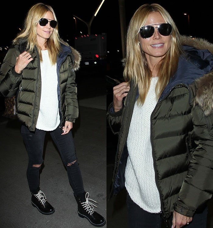 Heidi Klum goes casual at LAX in ripped jeans and a fur-trimmed parka