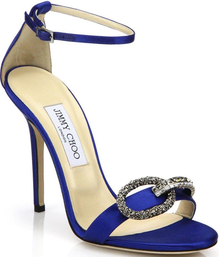 Jimmy Choo Blue Tamsyn Crystal-Buckle Satin Sandals