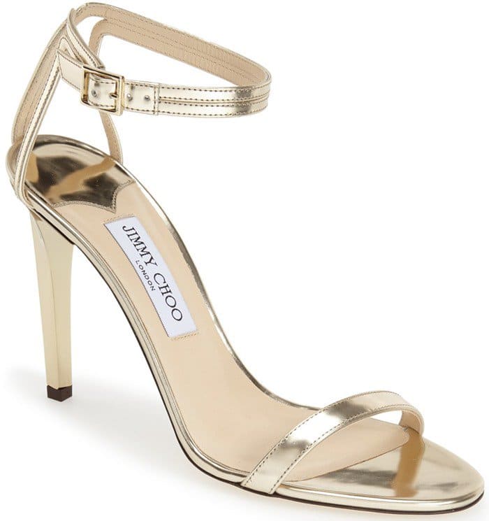 Jimmy Choo "Daisy" Champagne Mirror Leather Sandals