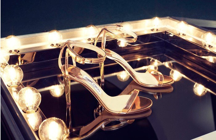 Jimmy Choo "Daisy" Champagne Mirror Leather Sandals