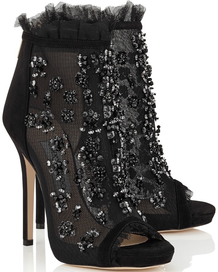 Jimmy Choo Keri Black Embroidered Mesh & Suede Booties