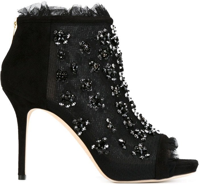 Jimmy Choo Keri Black Embroidered Mesh & Suede Booties