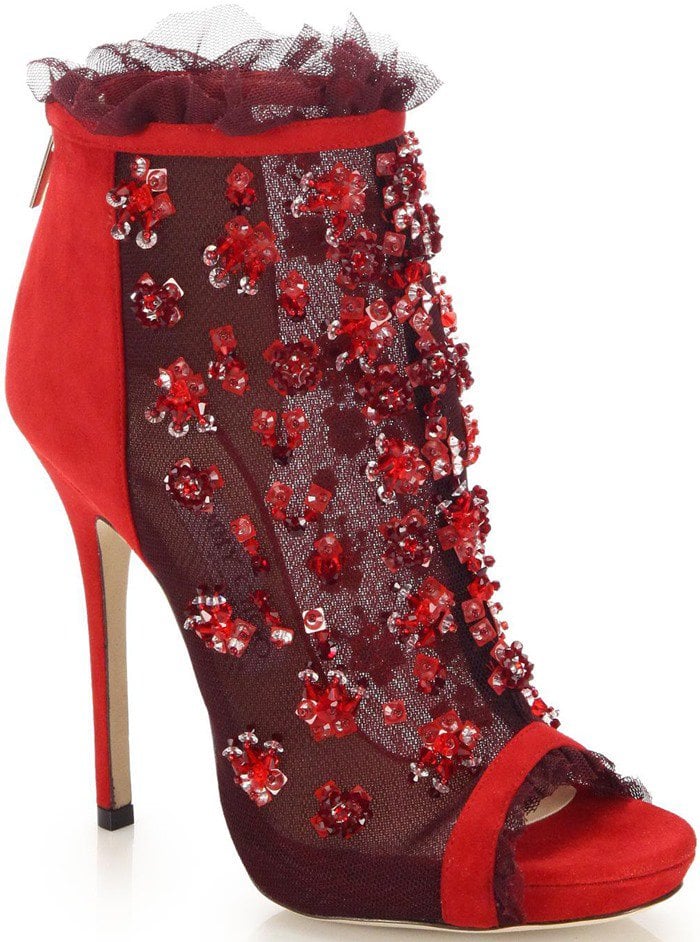 Jimmy Choo Keri Embroidered Mesh & Suede Booties