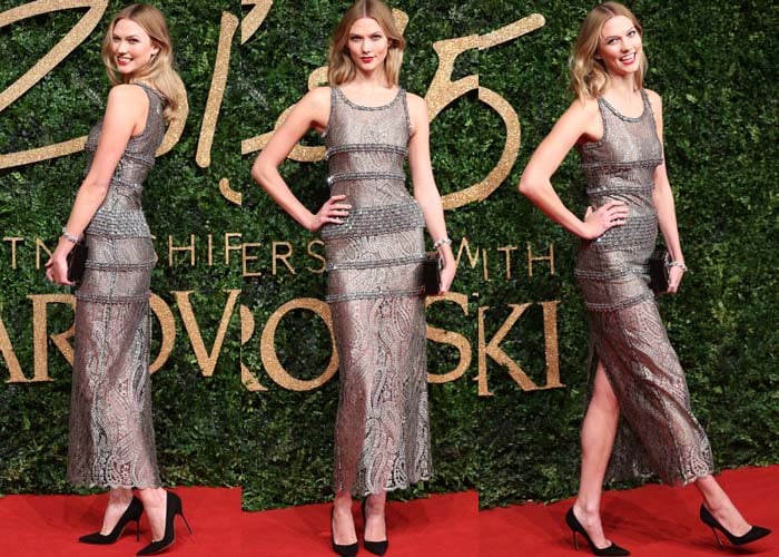Karlie Kloss dazzled in a semi-sheer metallic dress from Chanel