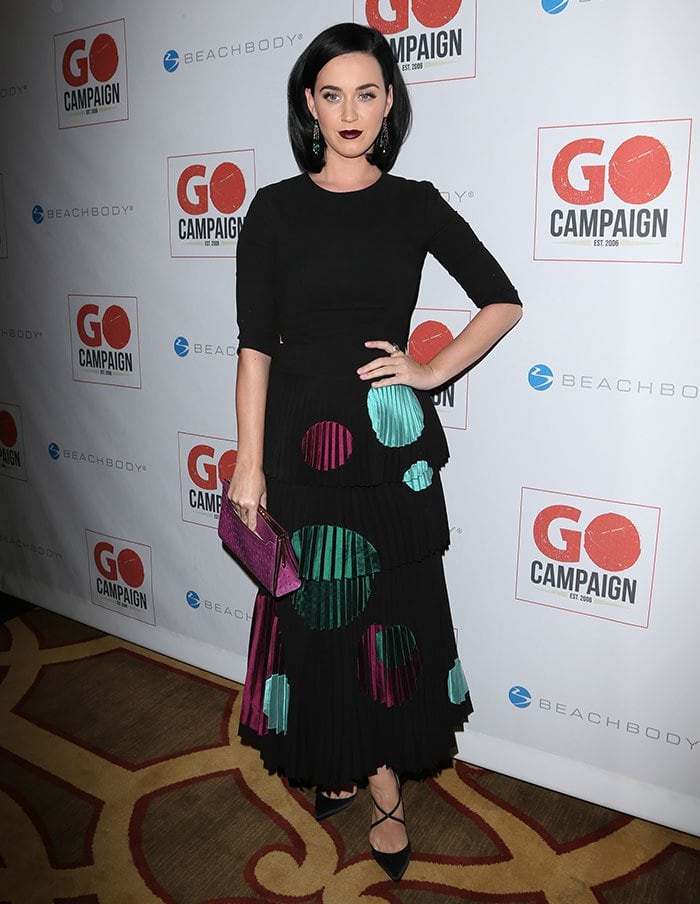 Gothic Katy Perry sports a jet-black bob hairstyle and vampy makeup