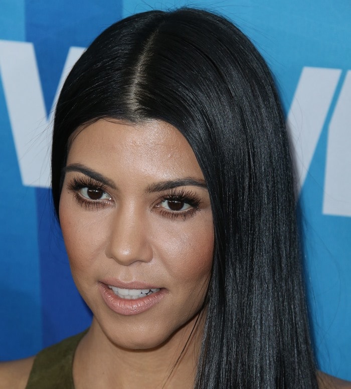 Kourtney Kardashian wears her dark hair down at the WWD And Variety Inaugural Stylemakers' Event