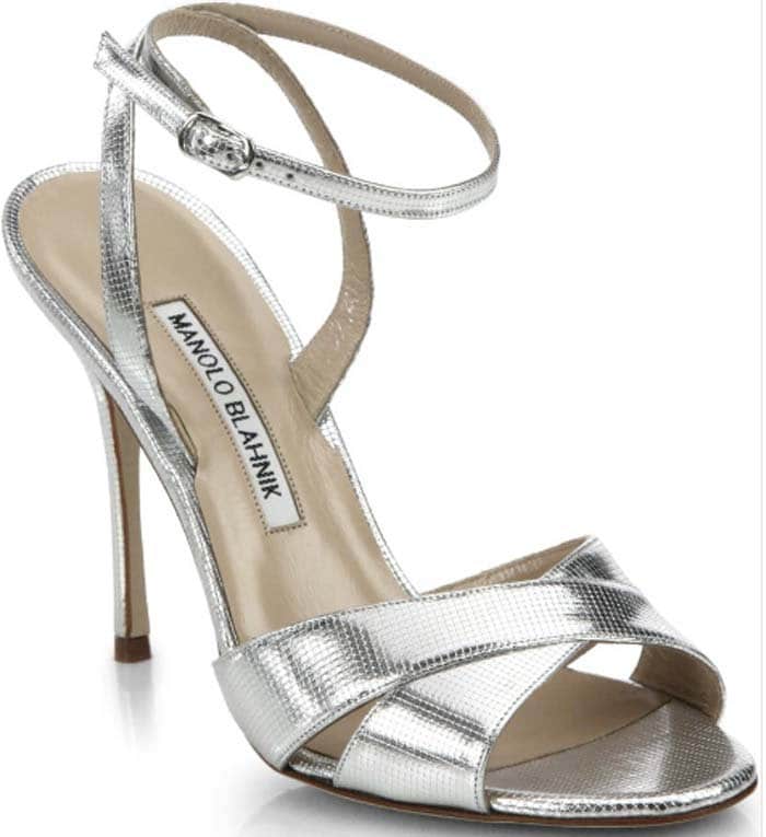 Manolo Blahnik Orlana Metallic Leather Ankle-Strap Sandals