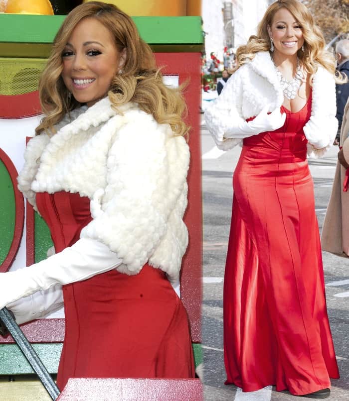 Mariah Carey in a stunning red gown at the Macy's Thanksgiving Day Parade in New York