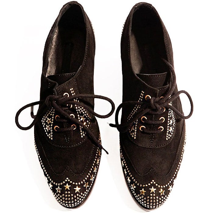 Miista Gold-Studded Suede Oxfords