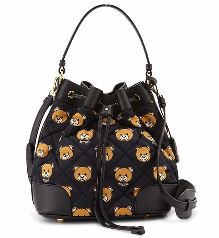 Moschino Quilted Small Teddy Bear Print Bucket Bag