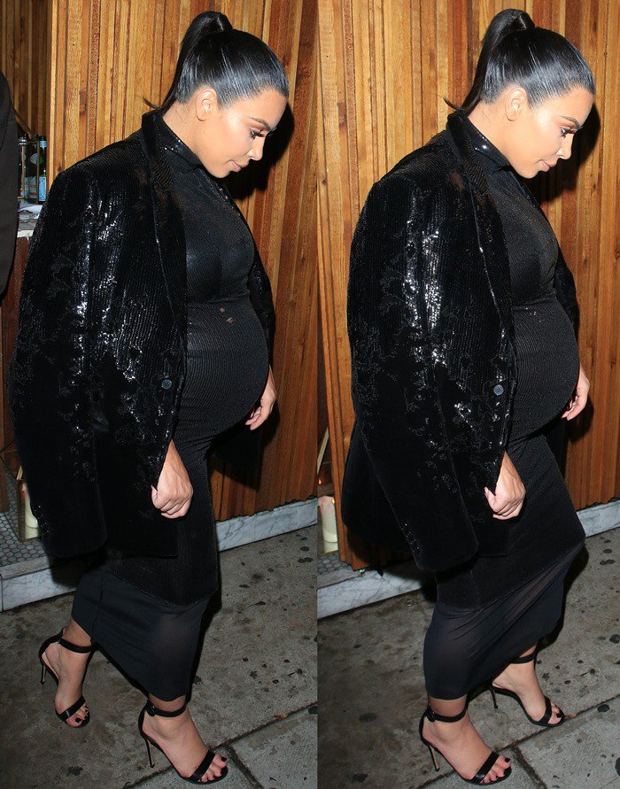 A heavily pregnant Kim Kardashian wears an all-black ensemble to Kendall Jenner's birthday party