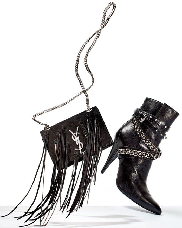 Saint Laurent Chain-Wrapped Tumbled Leather Boots