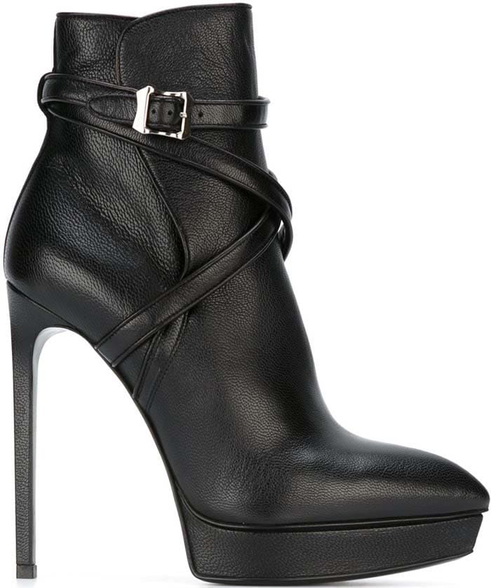 Saint Laurent Janis Tumbled Leather Ankle Boots