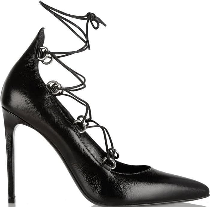 Saint Laurent Paris Leather Lace-Up Pumps