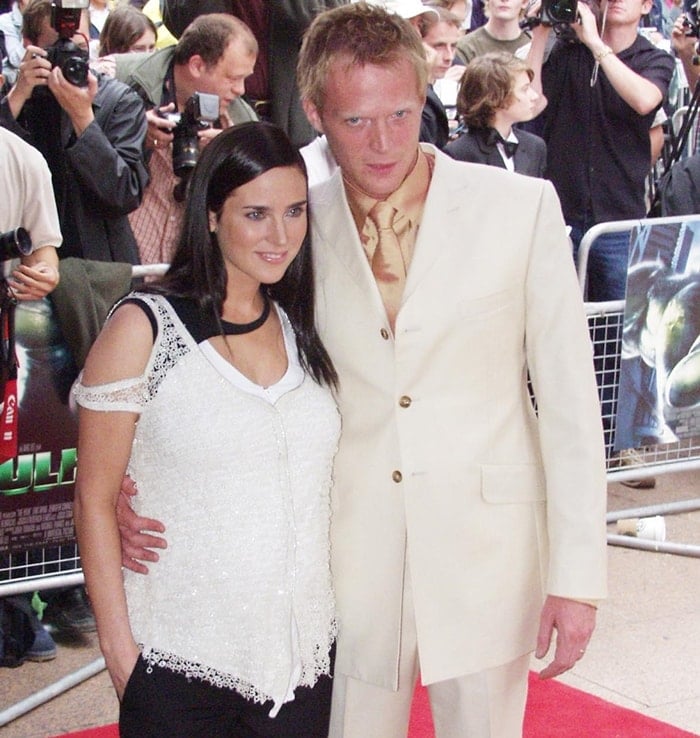 Actress Jennifer Connelly with actor Paul Bettany attends the UK premiere of the film "Hulk"