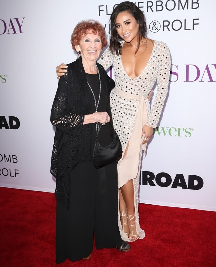Actress Shay Mitchell and her grandmother attend the premiere of Mother’s Day