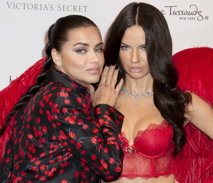 Adriana Lima poses with her wax figure at Madame Tussauds