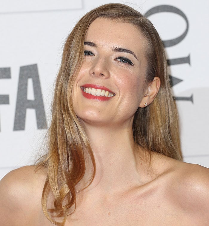 Agyness Deyn wears her hair down at the 2015 Moet British Independent Film Awards