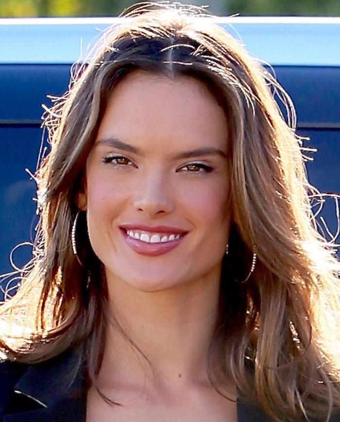 Alessandra Ambrosio wears her hair down as she arrives on the set of "Extra" at Universal Studios