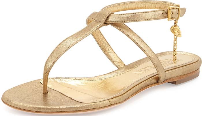 Alexander McQueen Skull-Detail Flat Thong Sandal in Gold