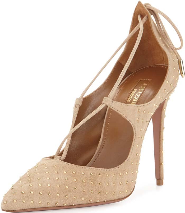 Aquazzura "Christy" Studded Lace-Up Pump in Nude