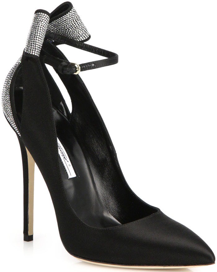 Brian Atwood Black Magda Strass Crystal & Satin Bow Pumps