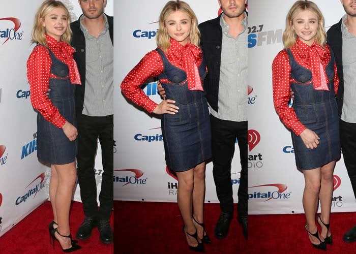 Chloë Grace Moretz wears a Saint Laurent blouse and a J.W. Anderson dress on the red carpet