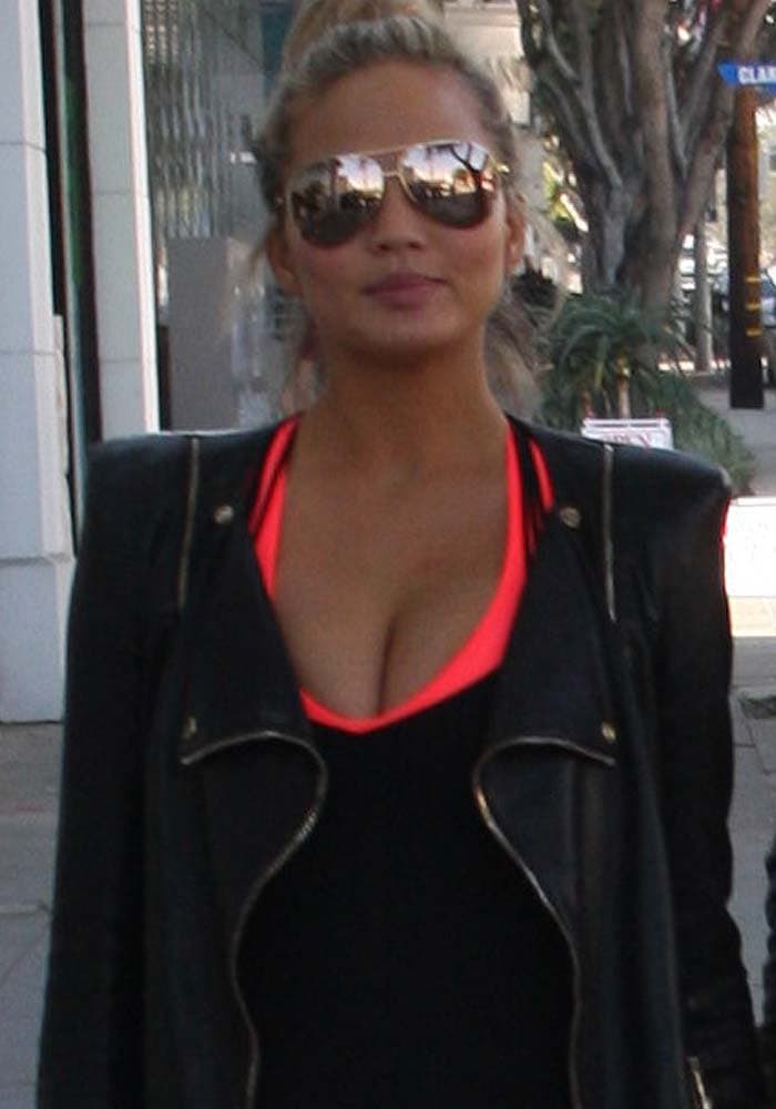 Chrissy Teigen wears her hair up as she takes a stroll in Los Angeles