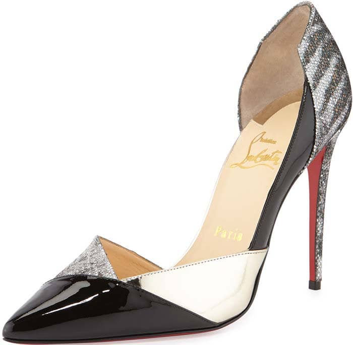 Christian Louboutin "Tac Clac" Patchwork Glitter Half d'Orsay Red Sole Pump