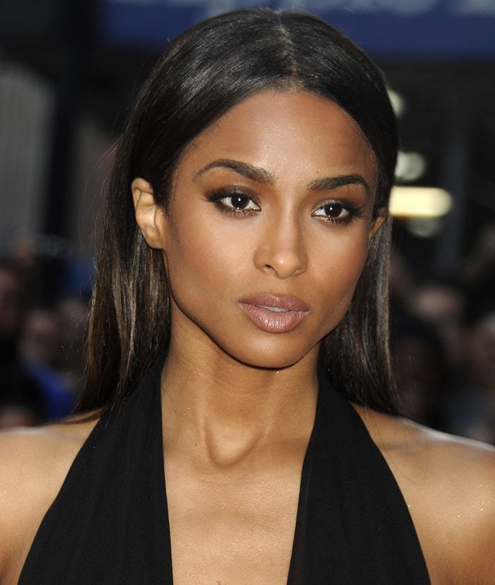 Ciara's long locks were worn sleek and straight with a center parting