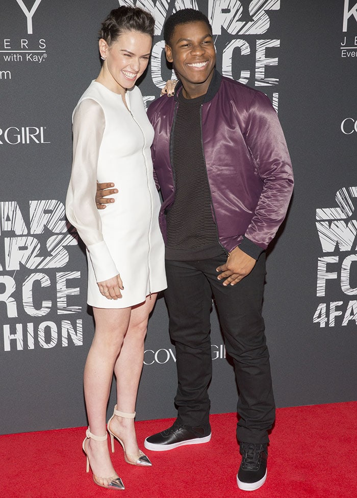 Daisy Ridley and John Boyega at the Star Wars Force 4 Fashion event in New York City on December 2, 2015