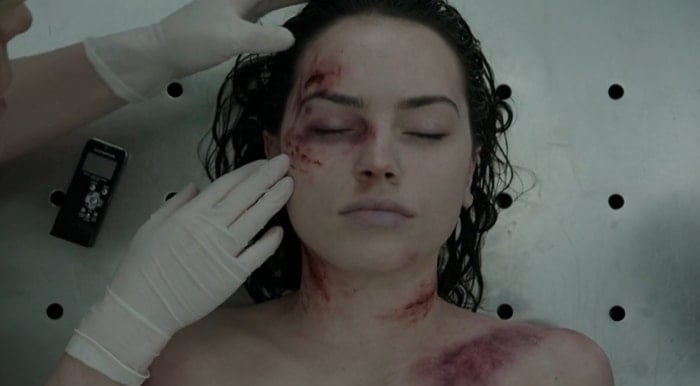 Daisy Ridley as naked murder victim Hannah Kennedy in Silent Witness