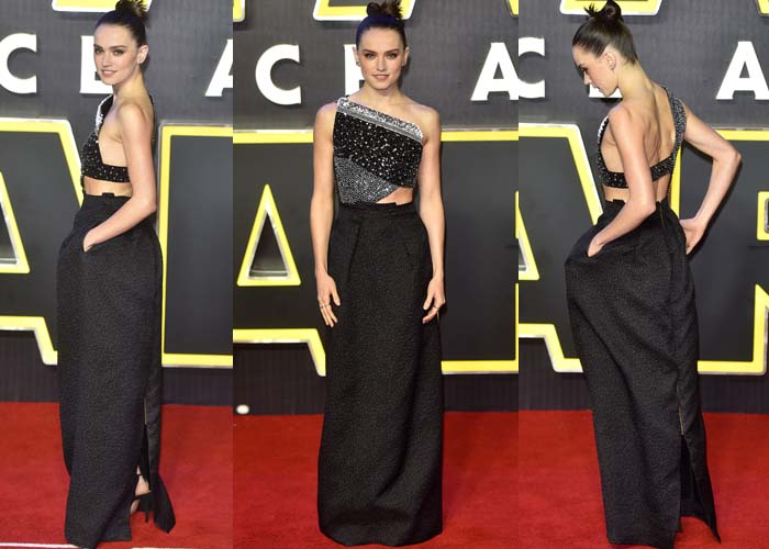 Daisy Ridley wears a bespoke Roland Mouret gown to the "Star Wars" premiere